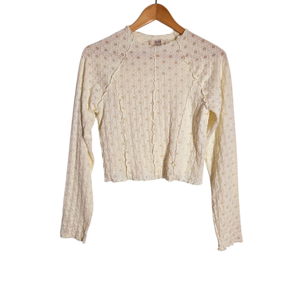 Atelier Kirious Stretch Lace Blouse Size XL Ivory Off-White Color Crop Top